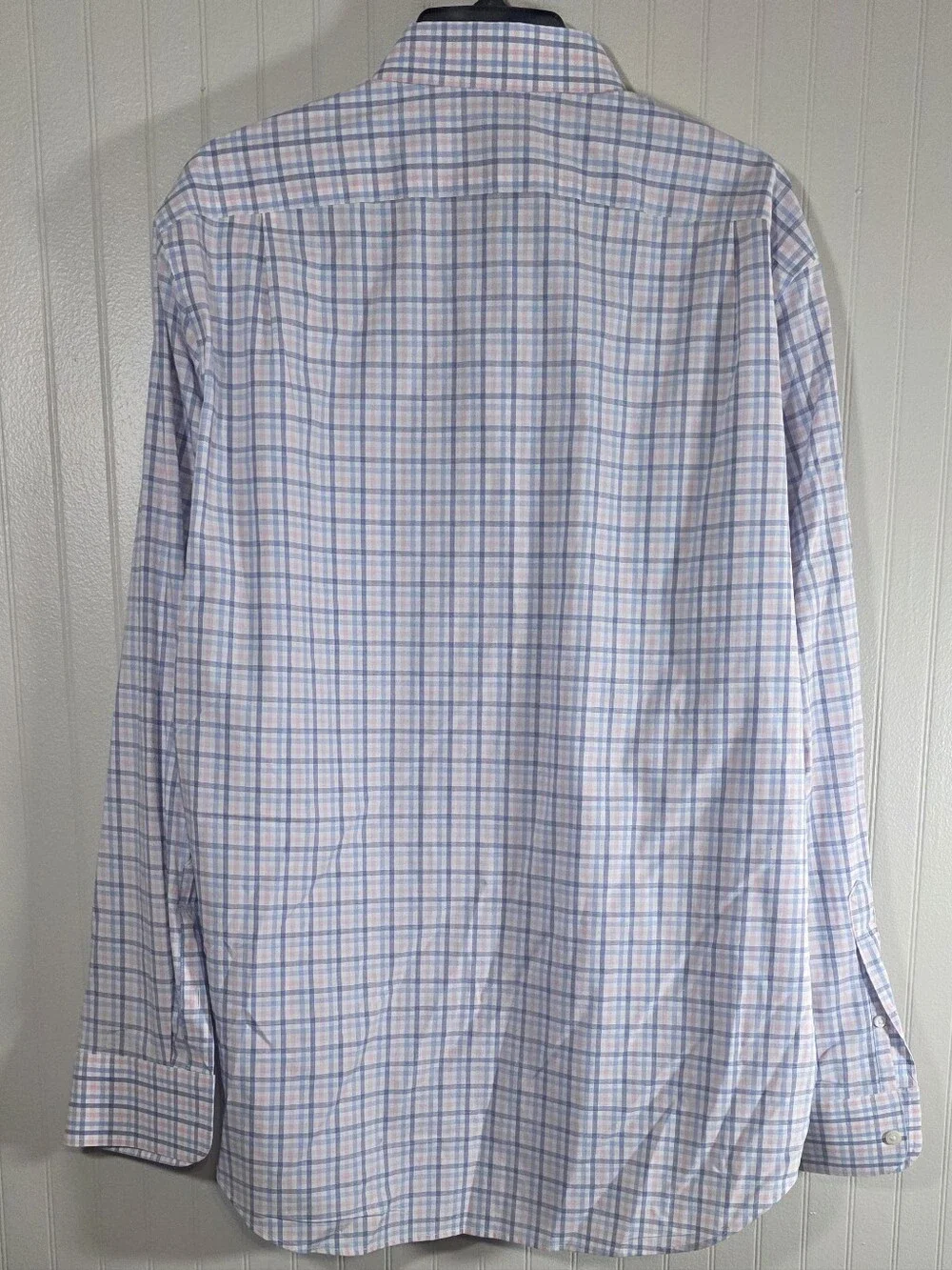 Large J. Crew Men's Light Blue and Pink Windowpane Dress Shirt